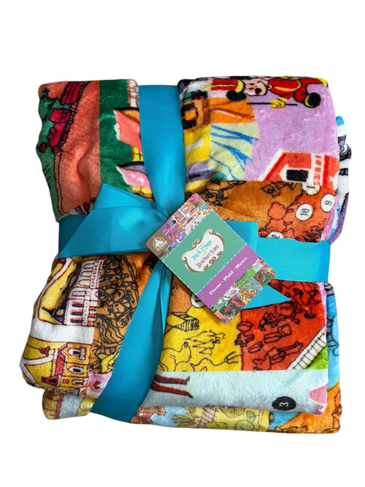 Disney Park Maps Brouchure Icons Throw Blanket 50x60” Reversible