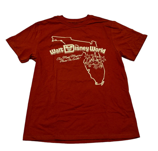 Walt Disney World Florida State Castle Icon Orange Shirt Large