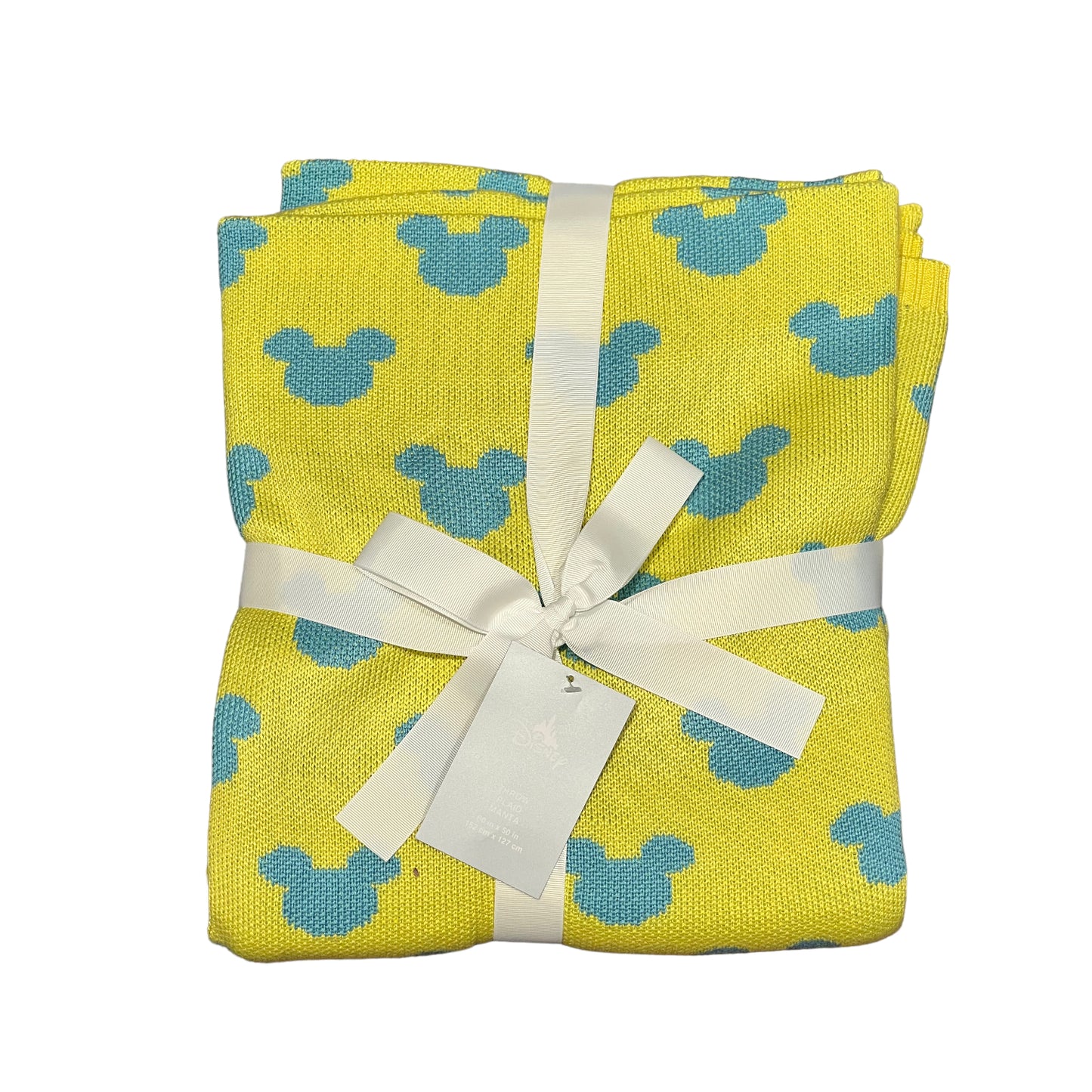 Disney Yellow with Blue Mickey Heads All Over Knit Sweater Blanket Throw