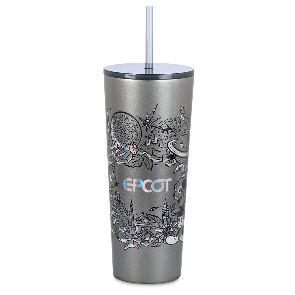 Disney World EPCOT Stainless Steel Starbucks Tumbler with Straw