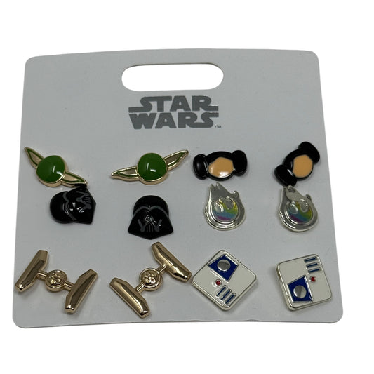 Set of Star Wars-themed earrings on a branded card