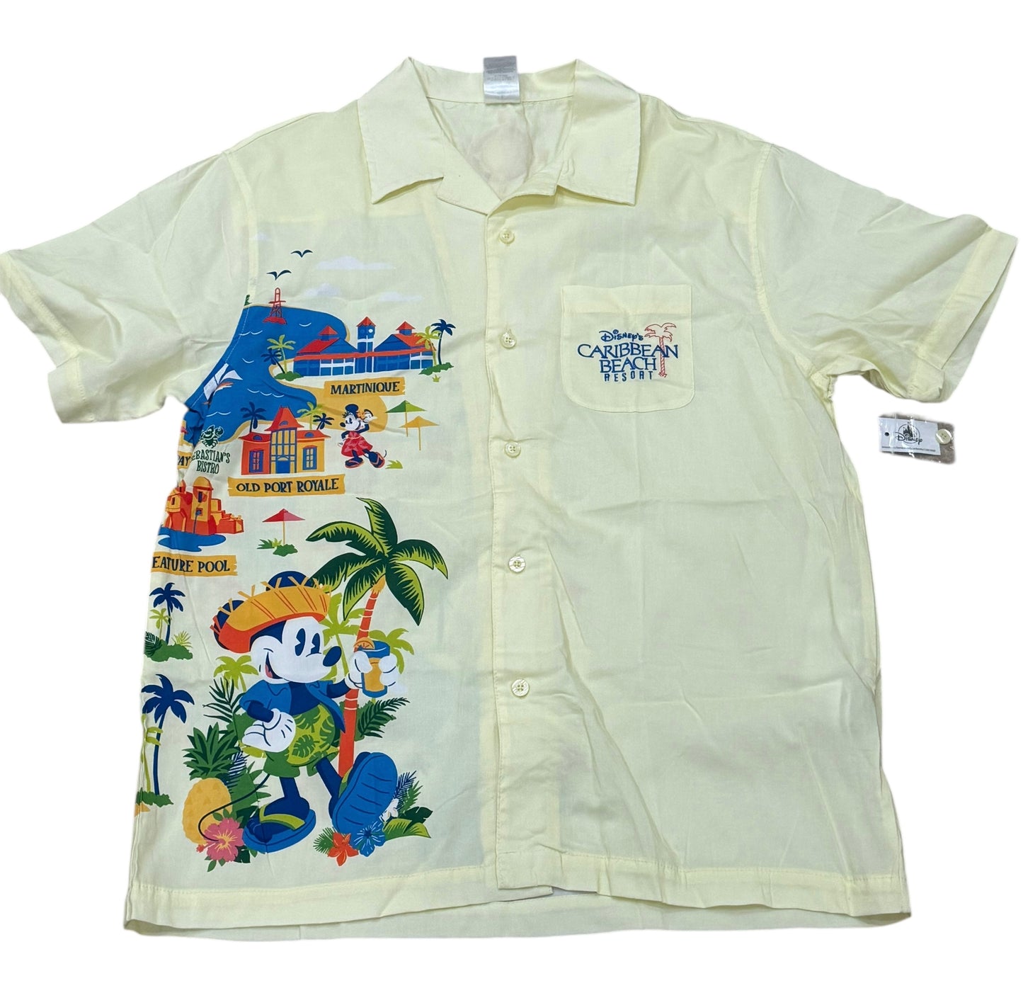 Disney Caribbean Beach Resort Woven Button Shirt-Mickey Minnie Skyliner