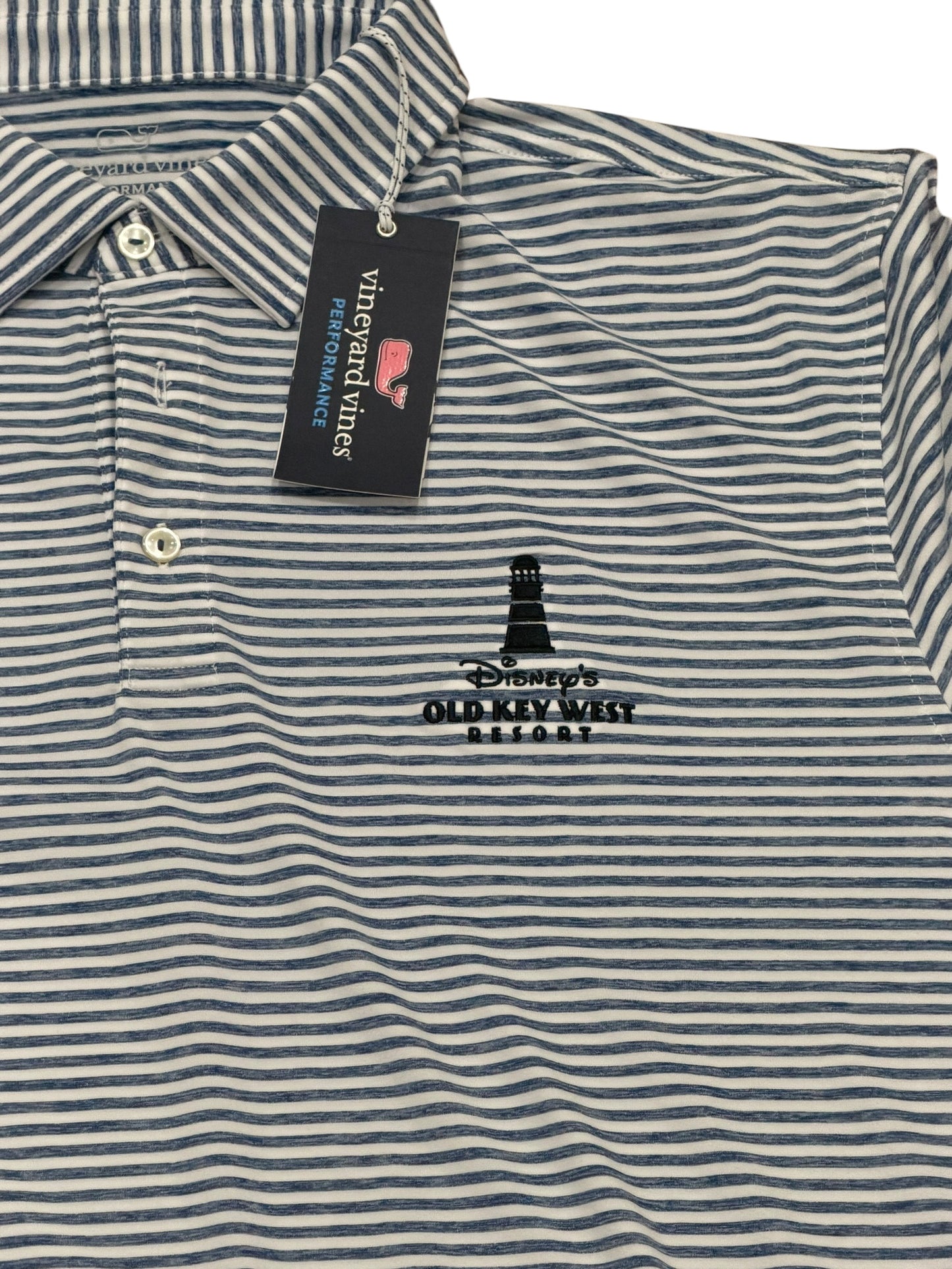 Disney Old Key West Vineyard Vines Polo-Lighthouse Blue Stripe XXL