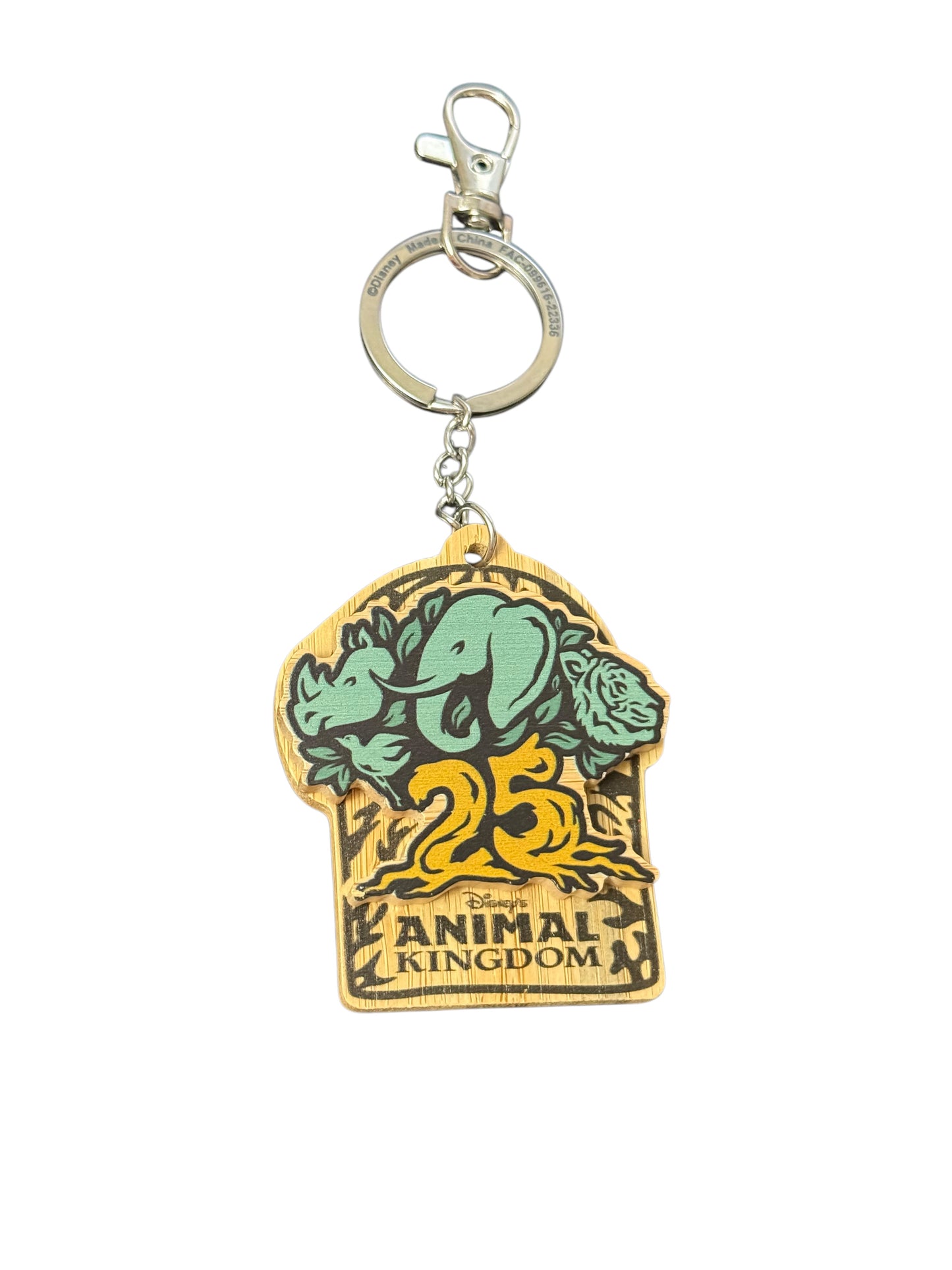 Disney Animal Kingdom 25th Anniversary Wood Keychain Clip