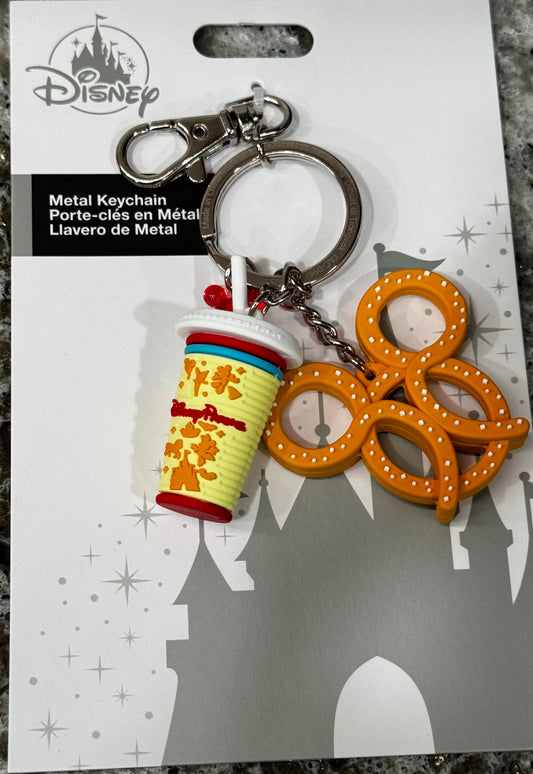 Disney Parks Drink and Mickey Pretzel Keychain Clip