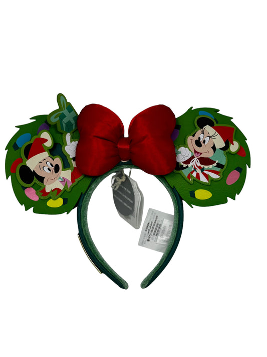 Disney Parks Mickey & Minnie Christmas Wreath Ear Headband-2023