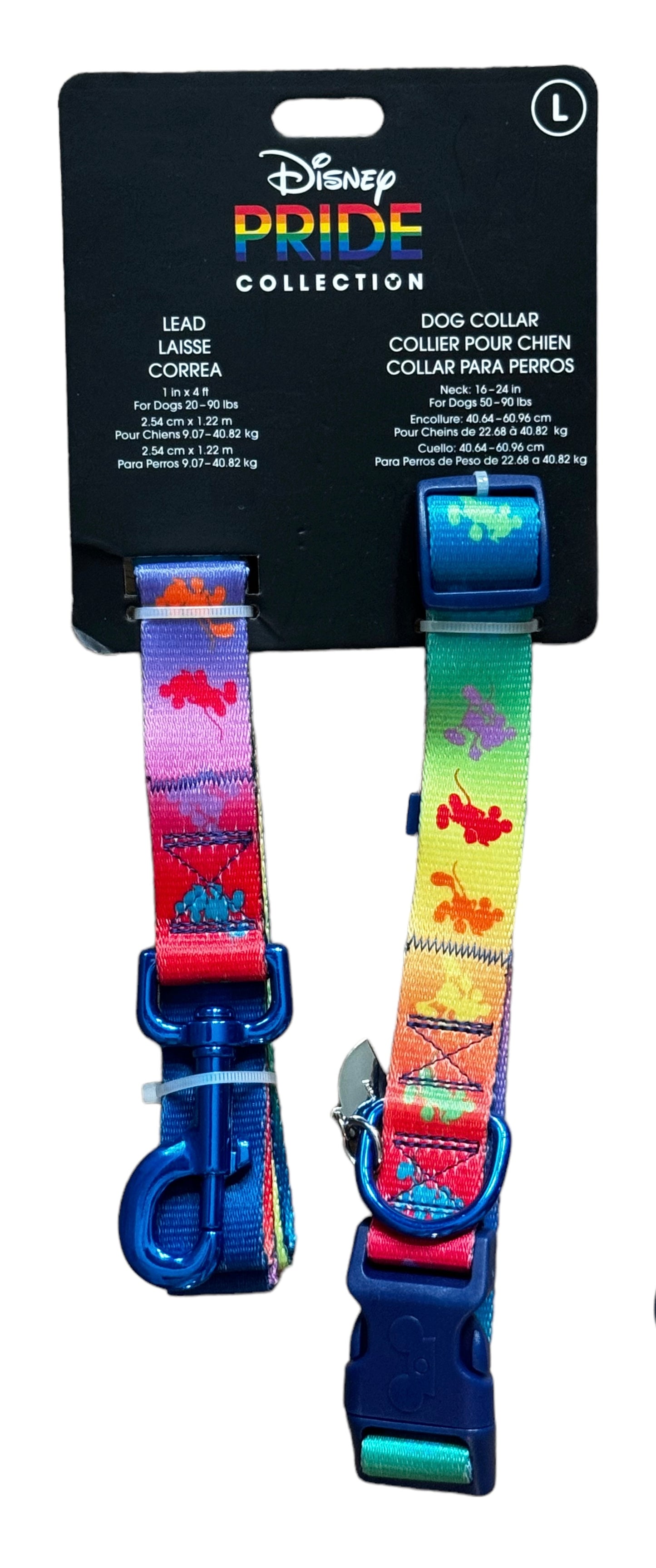 Disney Rainbow Pride Mickey Dog Collar and Leash Set