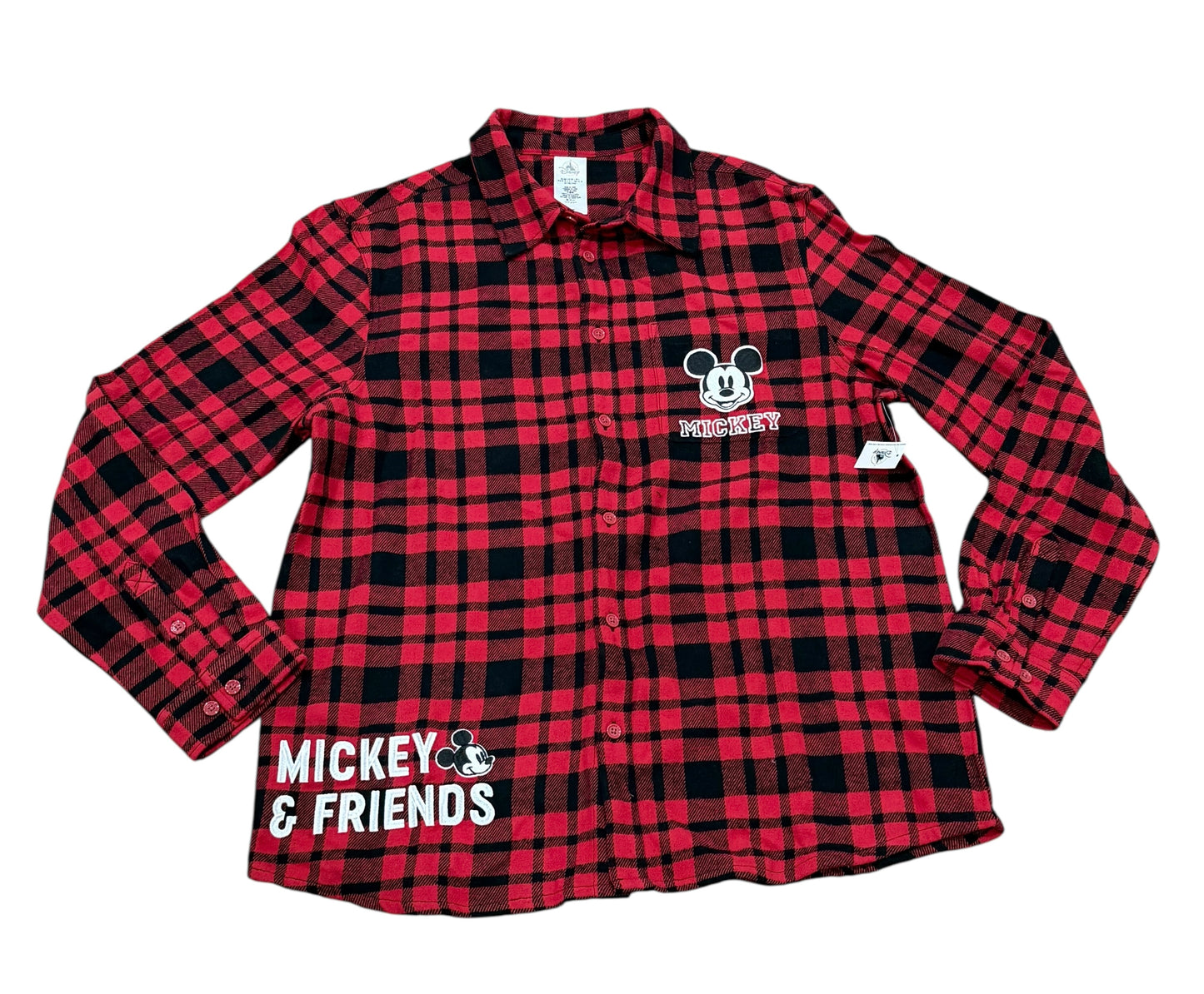 Disney Parks Mickey & Friends Flannel Button Shirt-Red