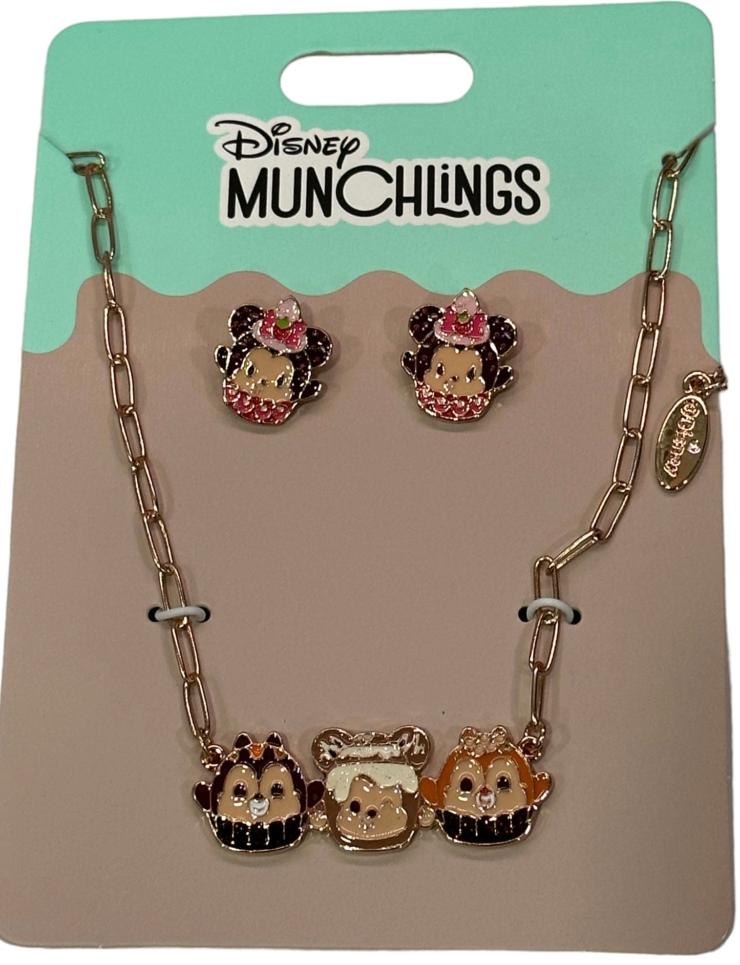 Disney Munchlings Minnie Cupcake Earrings / Mickey & Chip n Dale Cupcake Necklace Set