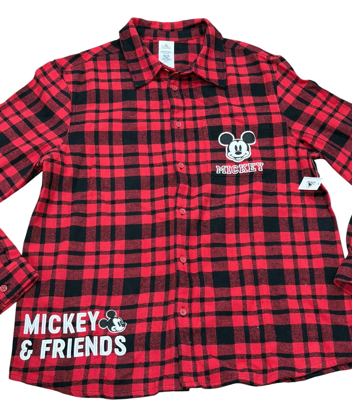 Disney Parks Mickey & Friends Flannel Button Shirt-Red