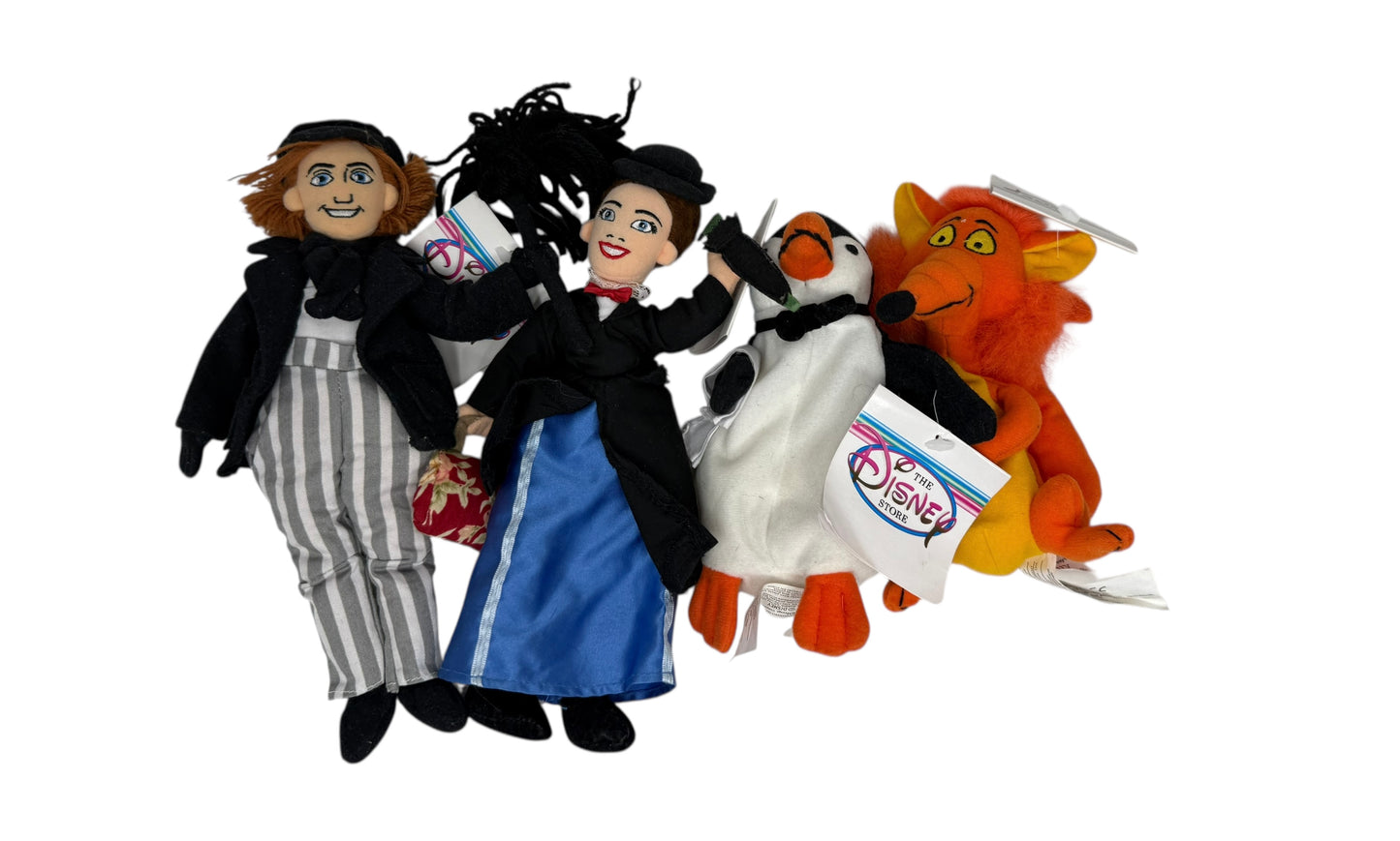 Disney Store Mary Poppins, Bert, Penguin, Fox Plush Bean Bag set of 4 RARE