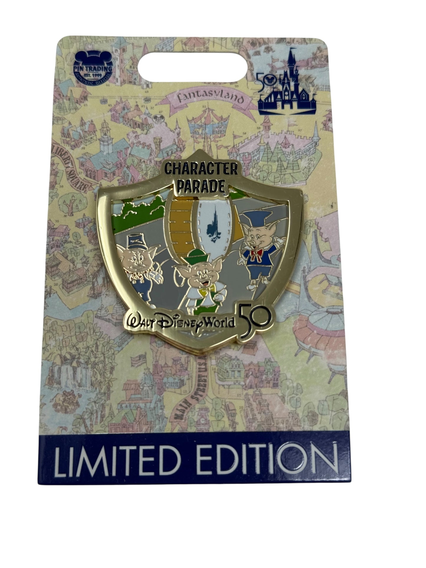 Disney World 50th Anniversary Attraction Crest Pin - Character Parade LE Three Little Pigs