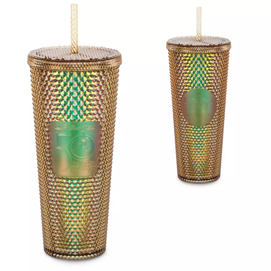 Walt Disney World 50th Anniversary Geometric Starbucks Tumbler with Straw - Gold