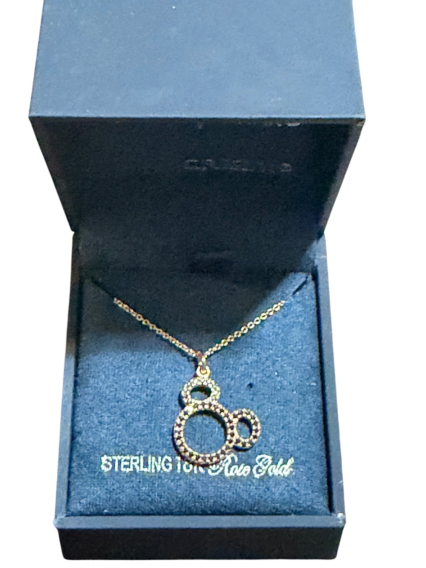 Disney Mickey Crislu Necklace Black Rhinestone Rose Gold