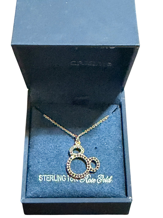 Disney Mickey Crislu Necklace Black Rhinestone Rose Gold