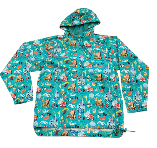 Walt Disney World 4 Parks Icons Packable Rain Jacket Coat Play in Park
