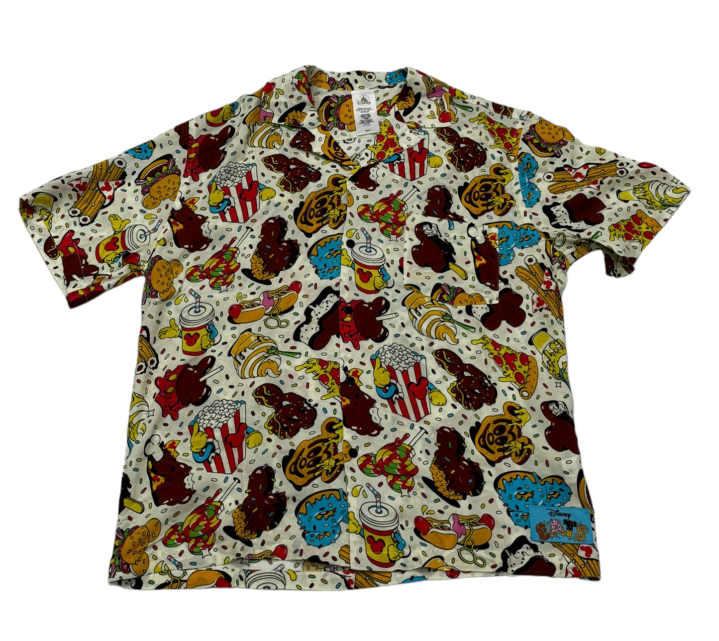 Disney Eats Mickey Snack Food Button Camp Shirt