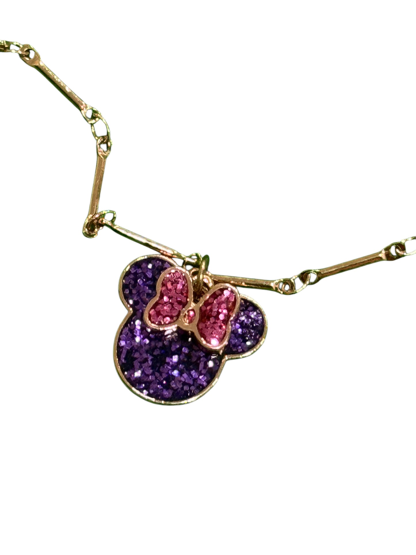 Disney Parks Minnie Neckalce-Purple Glitter/Rose Gold