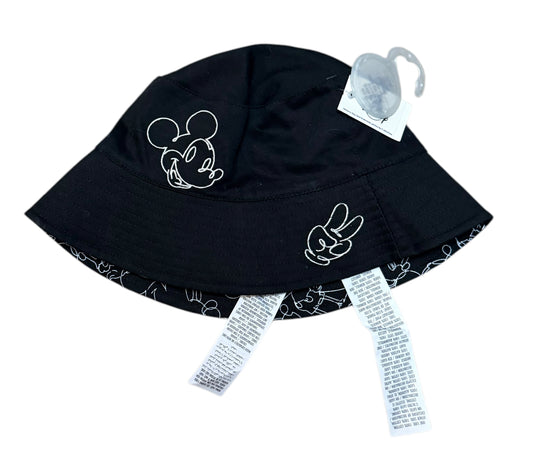 Disney Bucket Hat Peace Sign Mickey Reversable All Over Print Black Embroidered