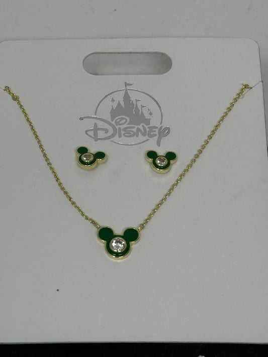 Disney Mickey Crislu Necklace and Earring Set Green