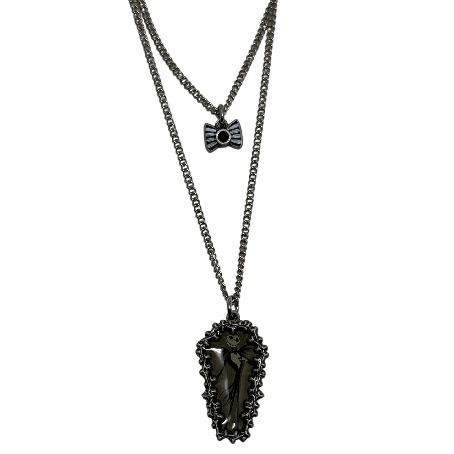 Black pendant necklace on a white background
