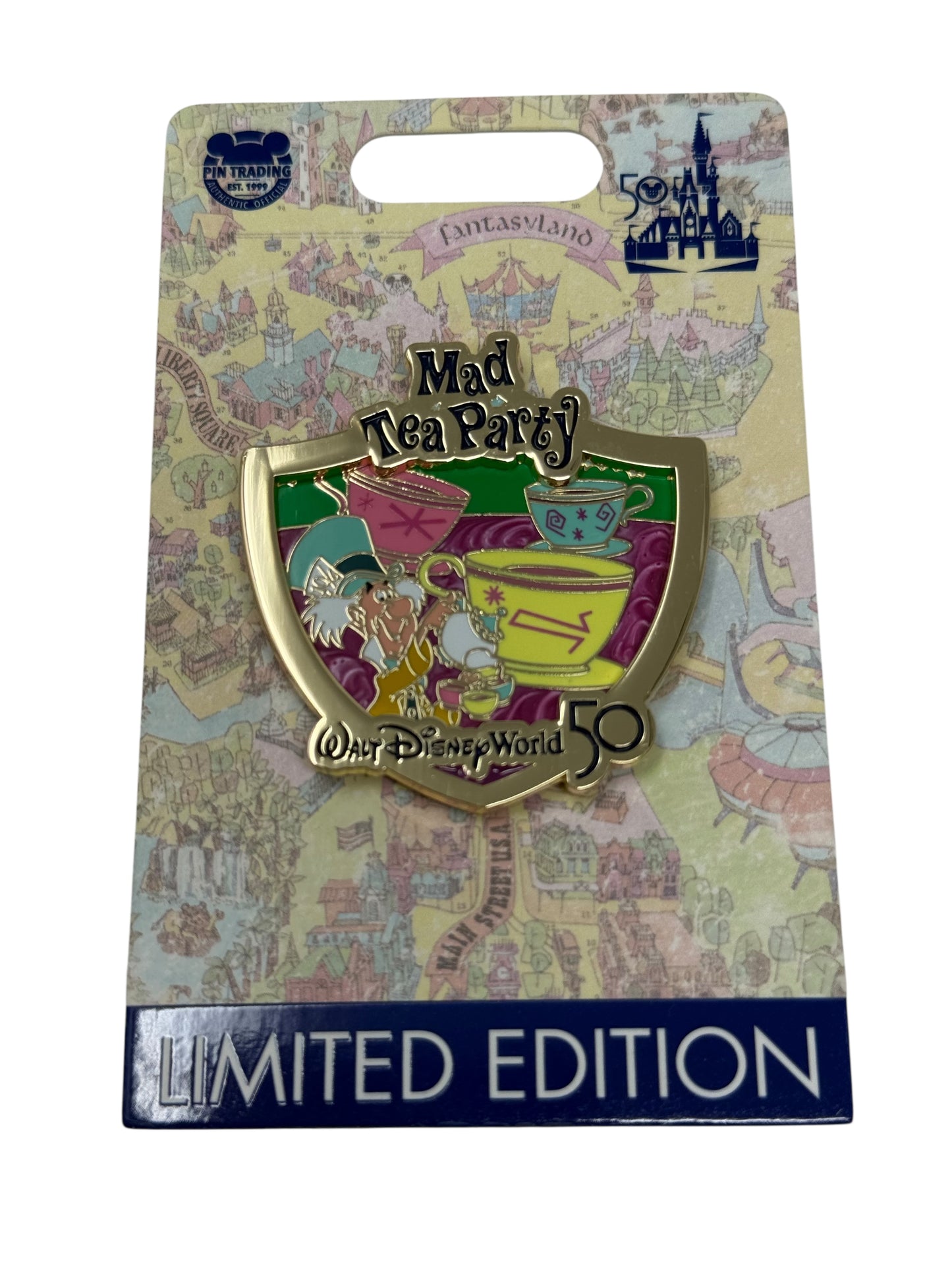 Disney World 50th Anniversary Attraction Crest Pin - Mad Tea Party LE Cups