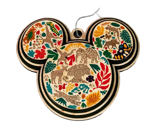 Disney Animal Kingdom Carved Wooden Mickey Ornament