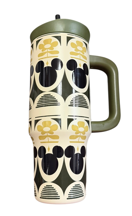 Disney Parks Mickey Flower Stainless Tumbler 30oz Hot/Cold Olive Green