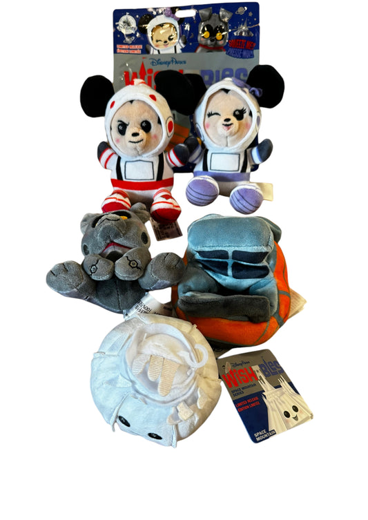 Disney Space Mountain Wishables Plush Full Set of 5-Minnie, Mickey, Building, Vehicle, Dog