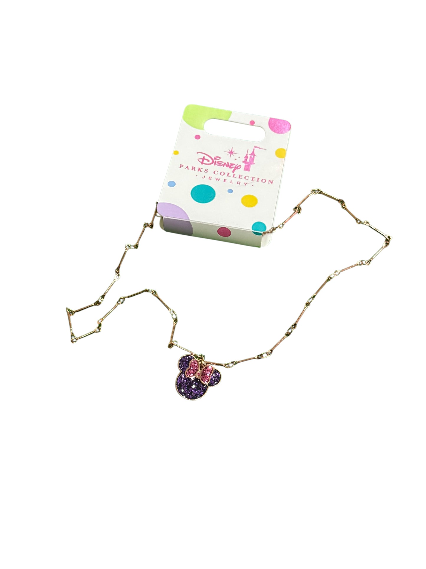 Disney Parks Minnie Neckalce-Purple Glitter/Rose Gold