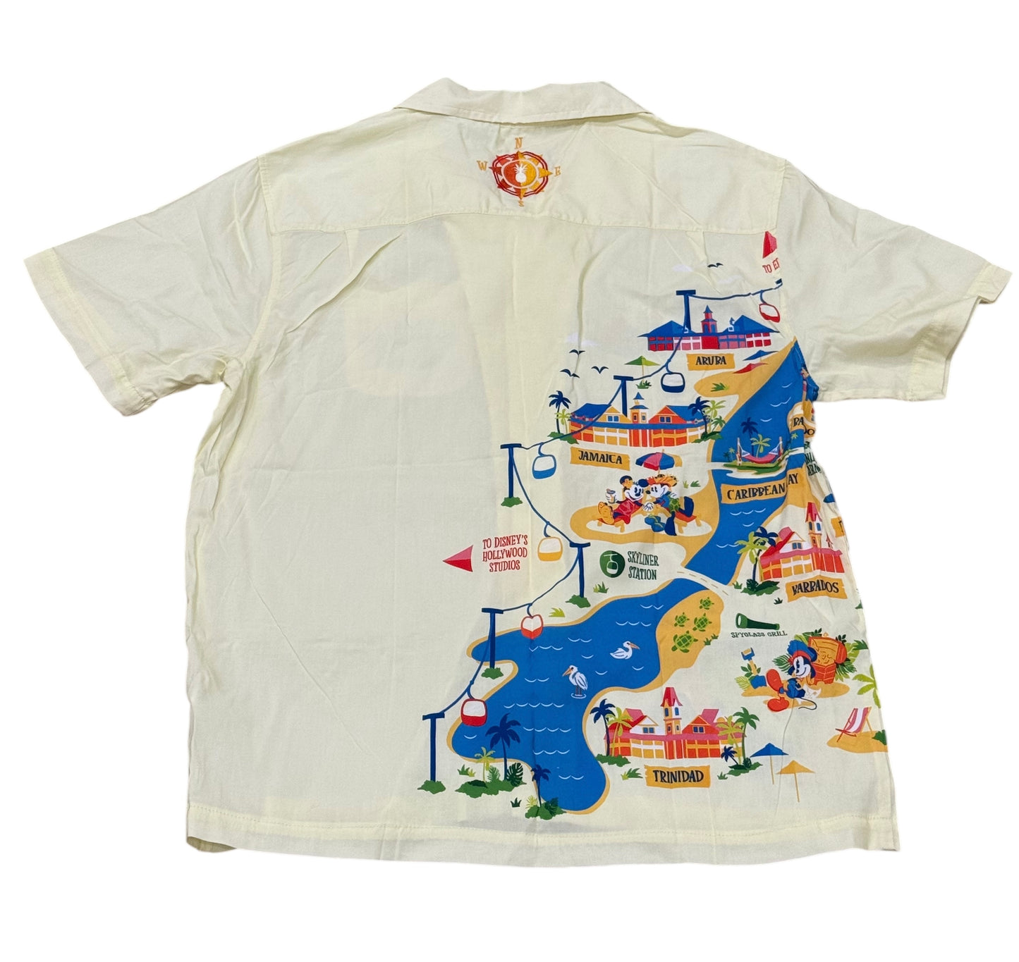 Disney Caribbean Beach Resort Woven Button Shirt-Mickey Minnie Skyliner