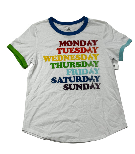 Disney Colorful Castle Ringer Small Shirt-Days of the Week