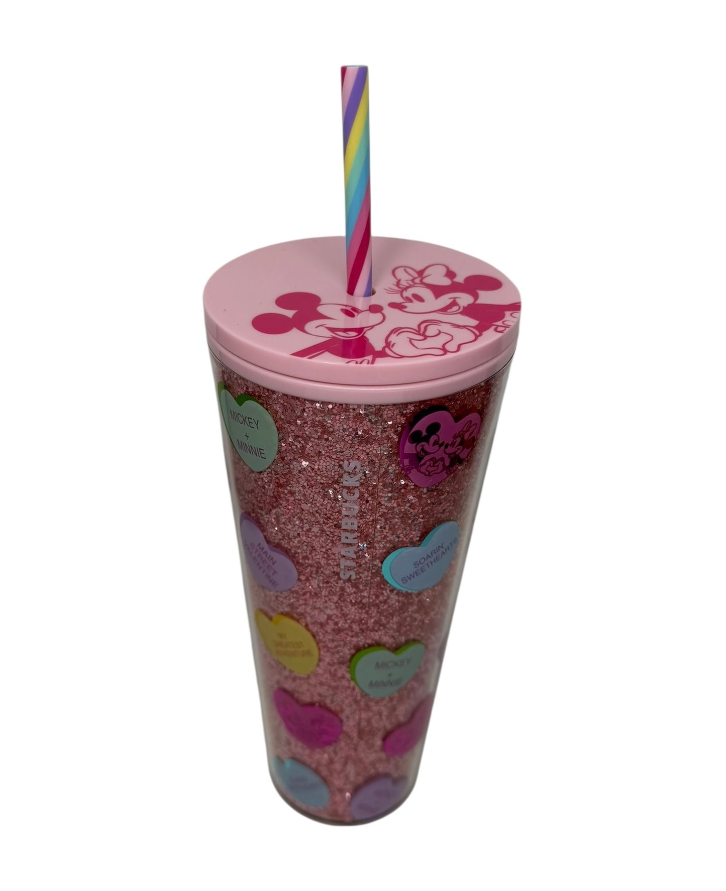 Disney Mickey/Minnie Starbucks Glitter Valentine’s Heart Tumbler with Straw