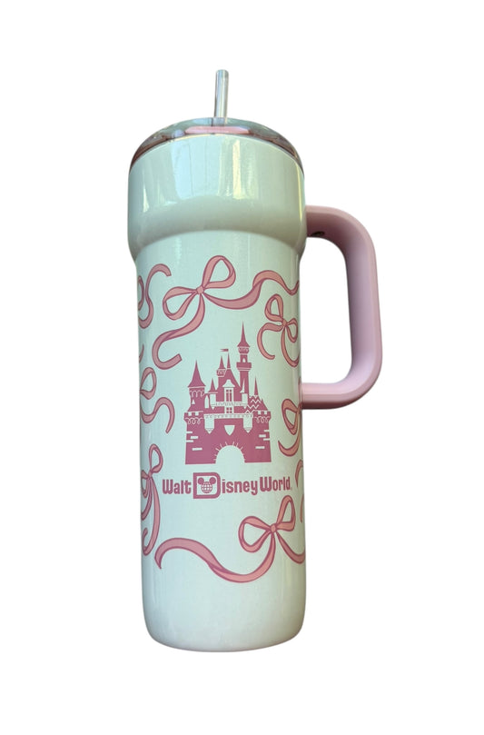 Disney Parks Castle Pink Bows Starbucks Tumbler Stainless 30oz.