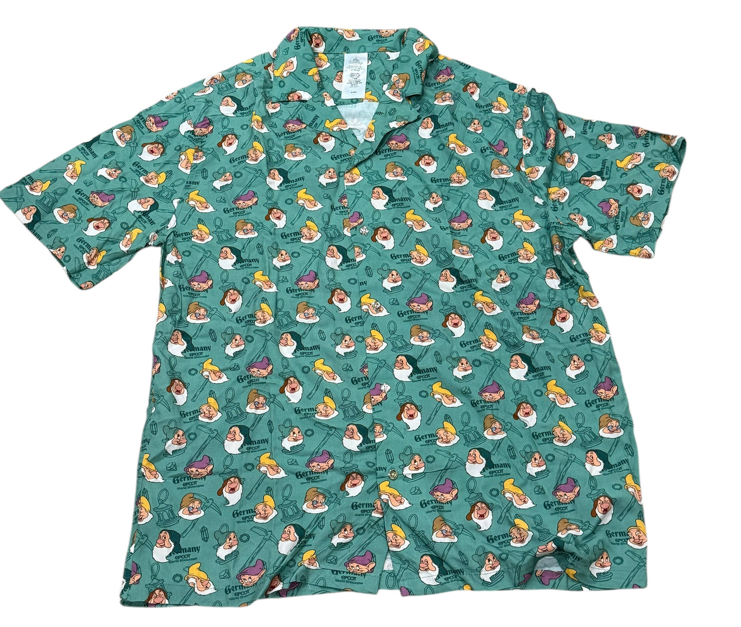 Disney Epcot Germany Snow White 7 Dwarves Woven Button Shirt