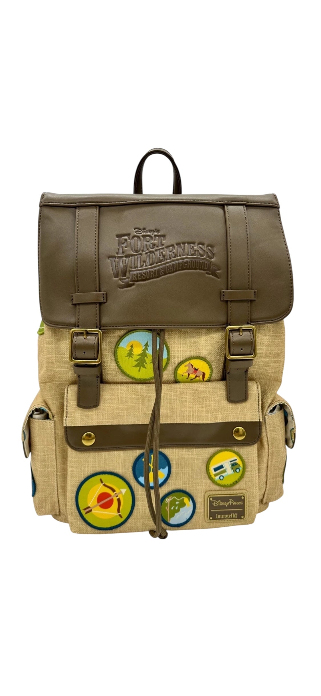 Disney Fort Wilderness Resort Patches Loungefly Backpack-Tan