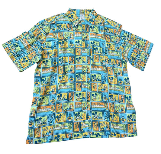 Disney Cruise Line DCL Button Shirt Castaway Club Hawaiian Mickey & friends
