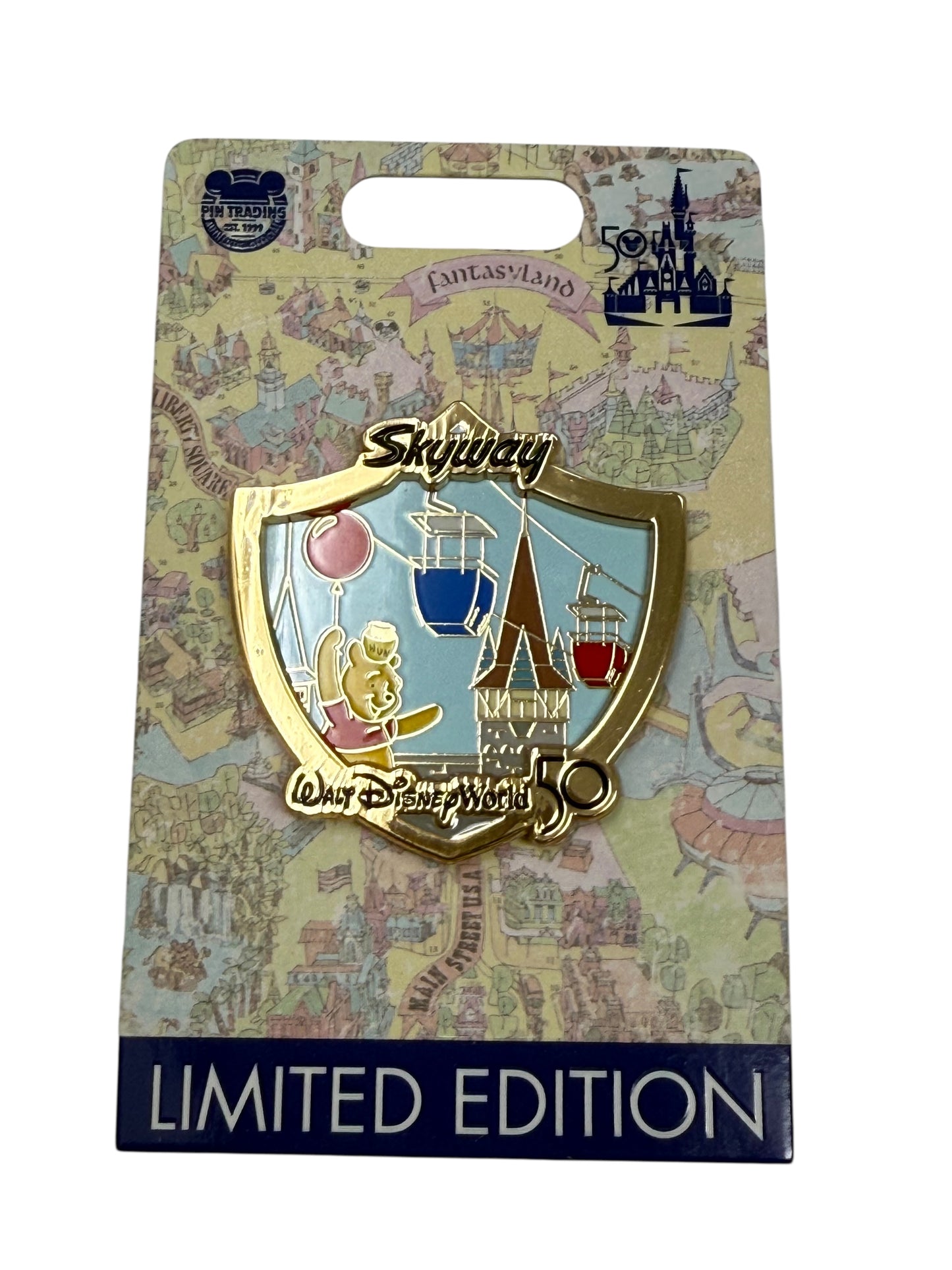 Disney World 50th Anniversary Attraction Crest Pin - Skyway LE Winnie the Pooh