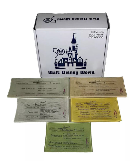 Walt Disney World 50th Anniversary Vault Ticket Trinket Tray Coaster Set