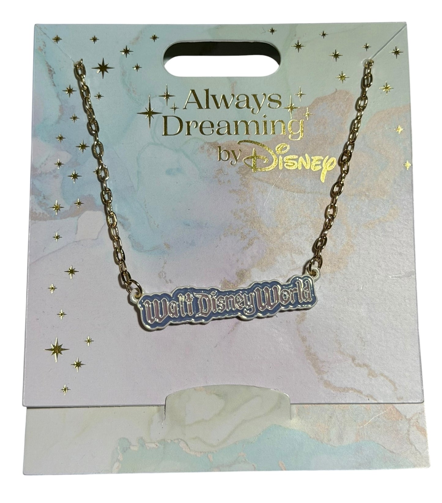 Walt Disney World Logo Necklace-Blue Pink Always Dreaming