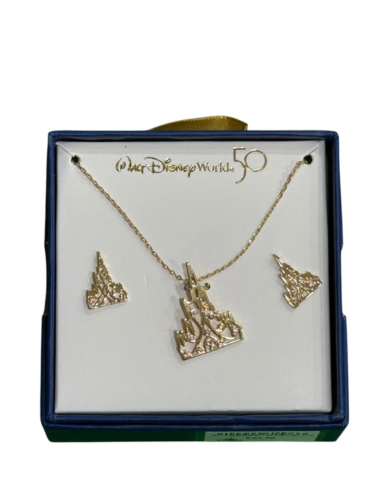 Walt Disney World 50th Anniversary Castle Necklace & Earring Set