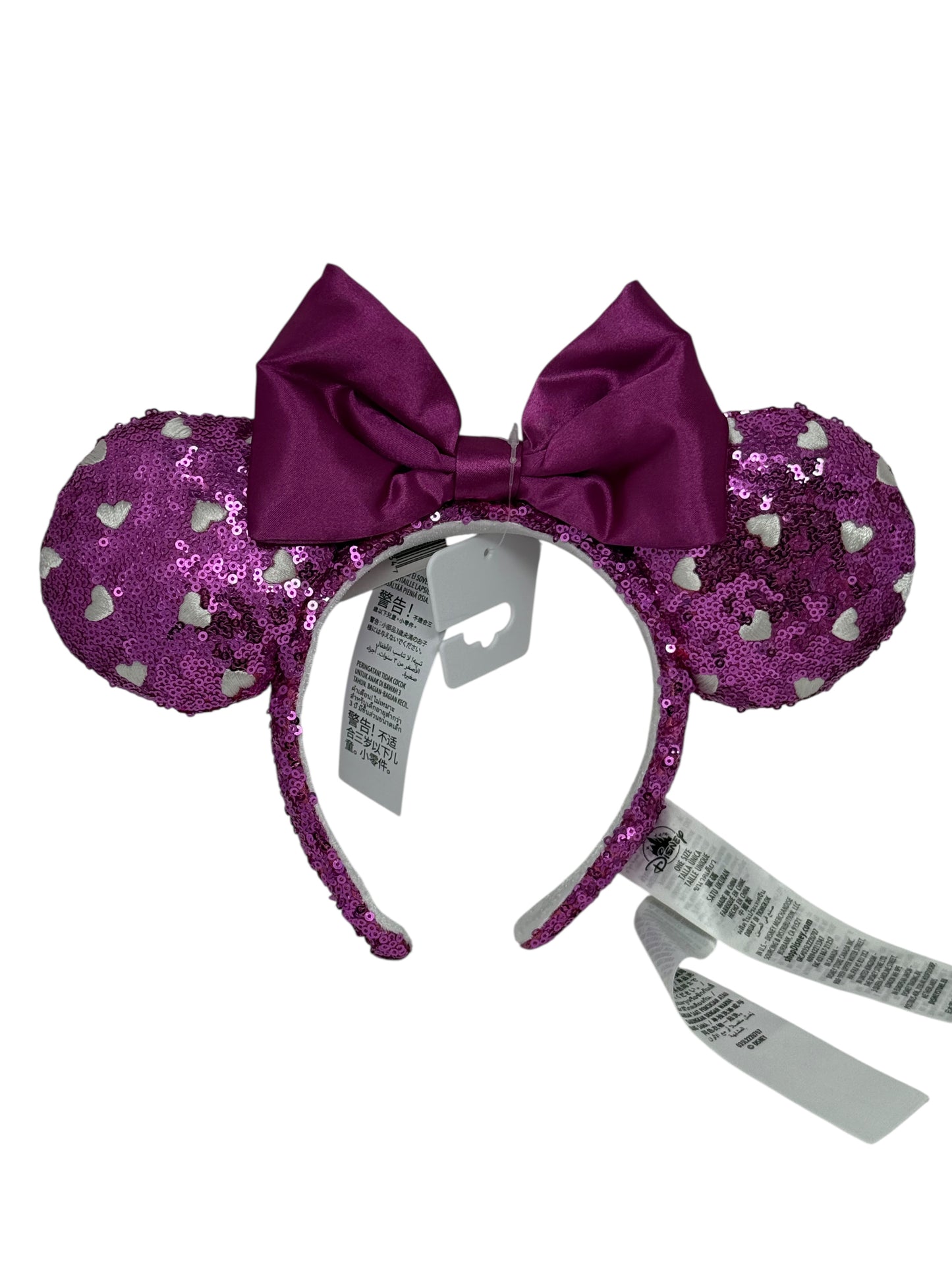 Disney Pink Sequin White Heart Ears Headband