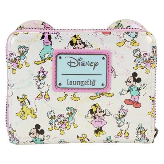Disney100 Mickey & Friends Classic All-Over Print Iridescent Zip Around Wallet