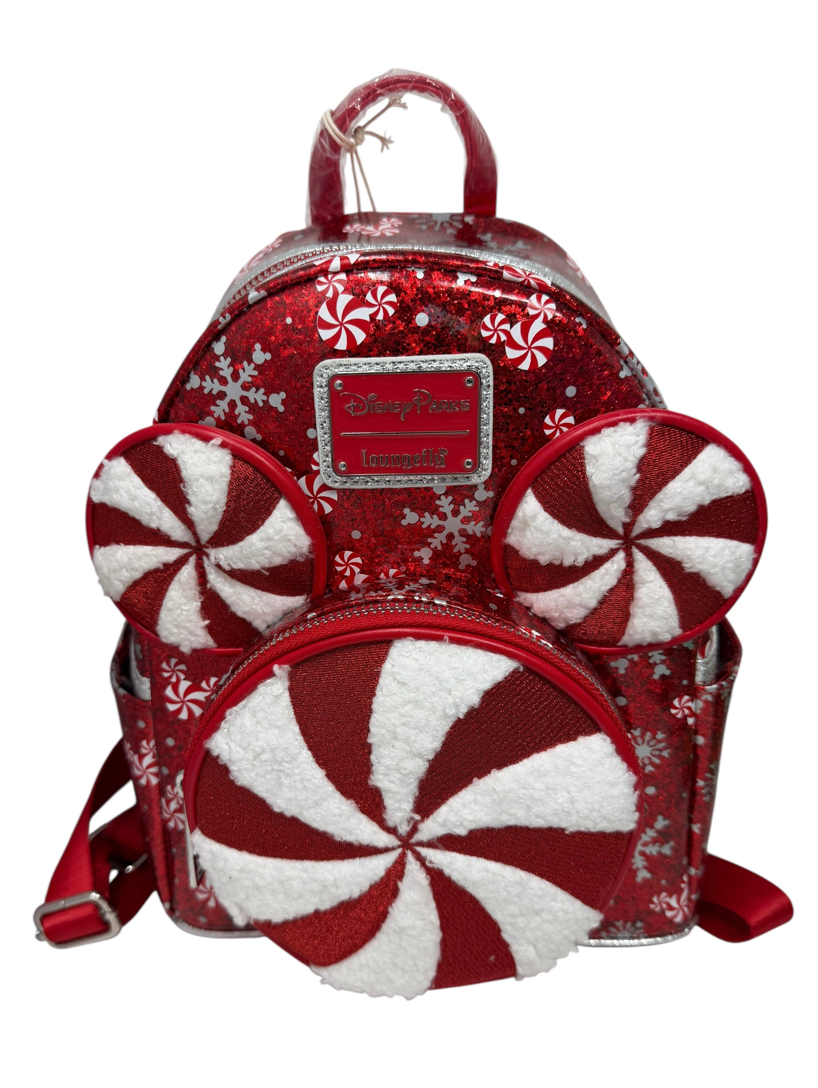 Disney Parks Mickey Peppermint Glitter Loungefly Backpack Holiday