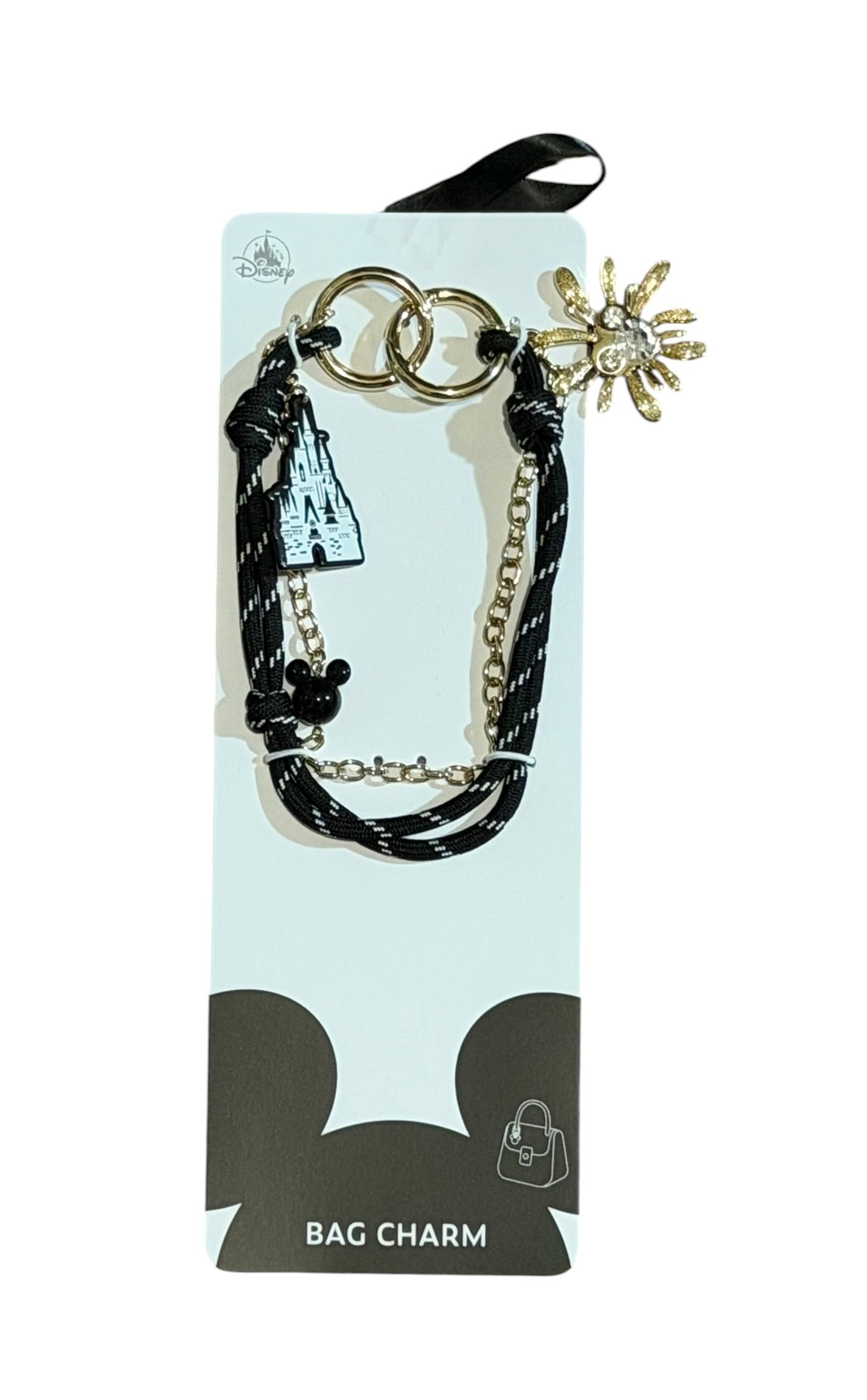 Disney Color Block Bag Charm Clip-Black Mickey Castle