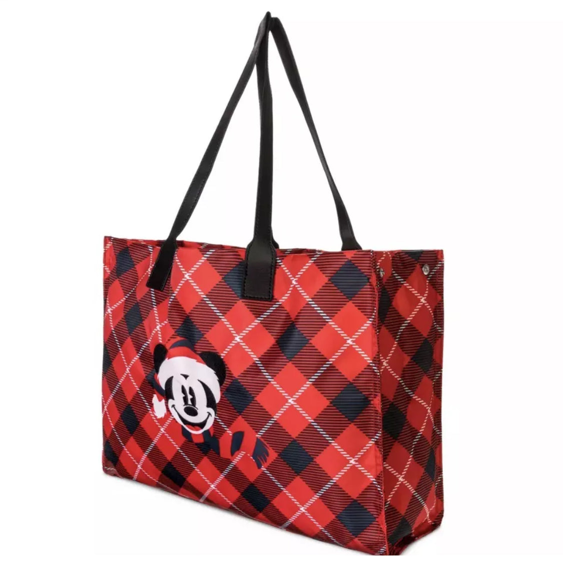 Disney Santa Mickey Plaid Tote Bag Red Black Holiday Christmas 2023