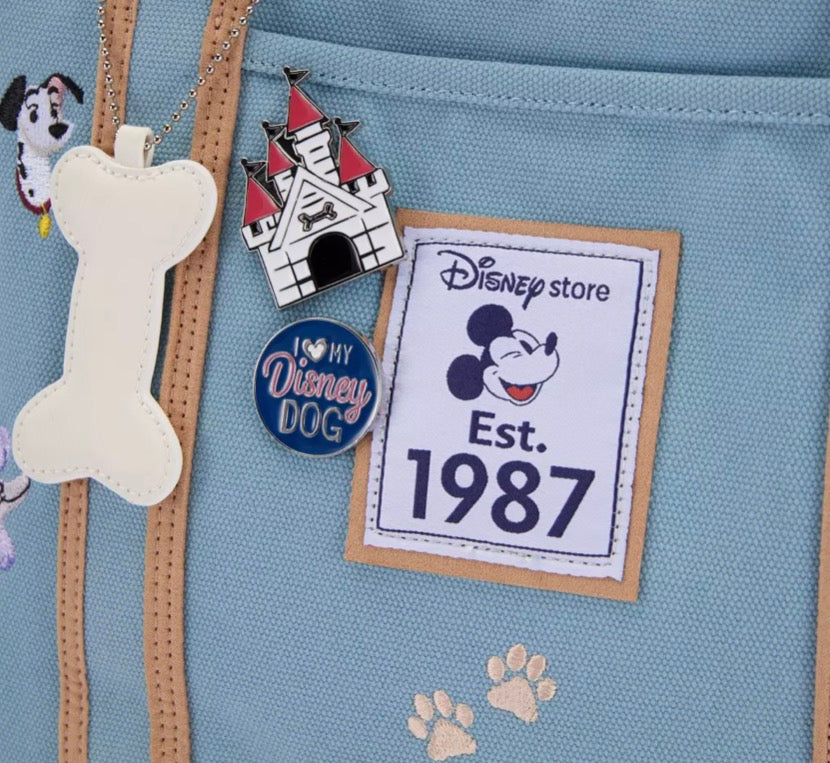 Disney Store Exclusive Dogs Large Canvas Tote with Castle Pin