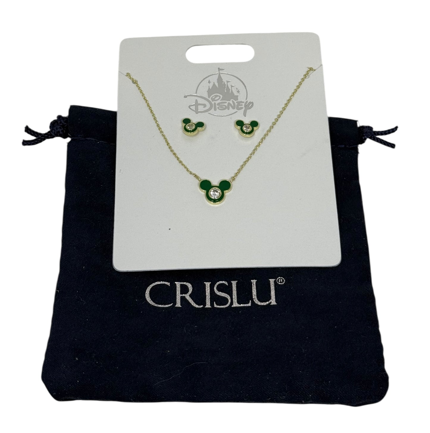 Disney Mickey Crislu Necklace and Earring Set Green