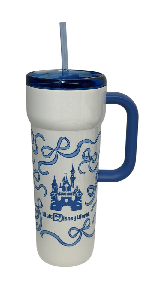 Disney Parks Castle Blue Bows Starbucks Tumbler Stainless 30oz.