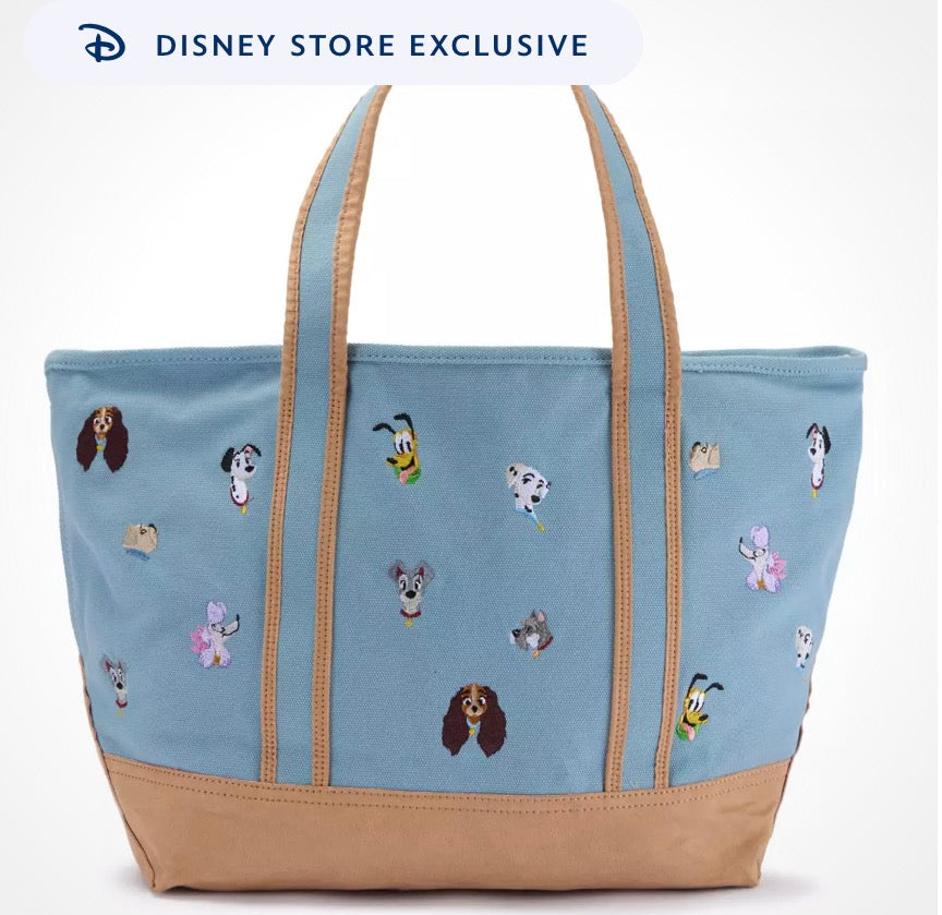 Disney Store Exclusive Dogs Large Canvas Tote with Castle Pin